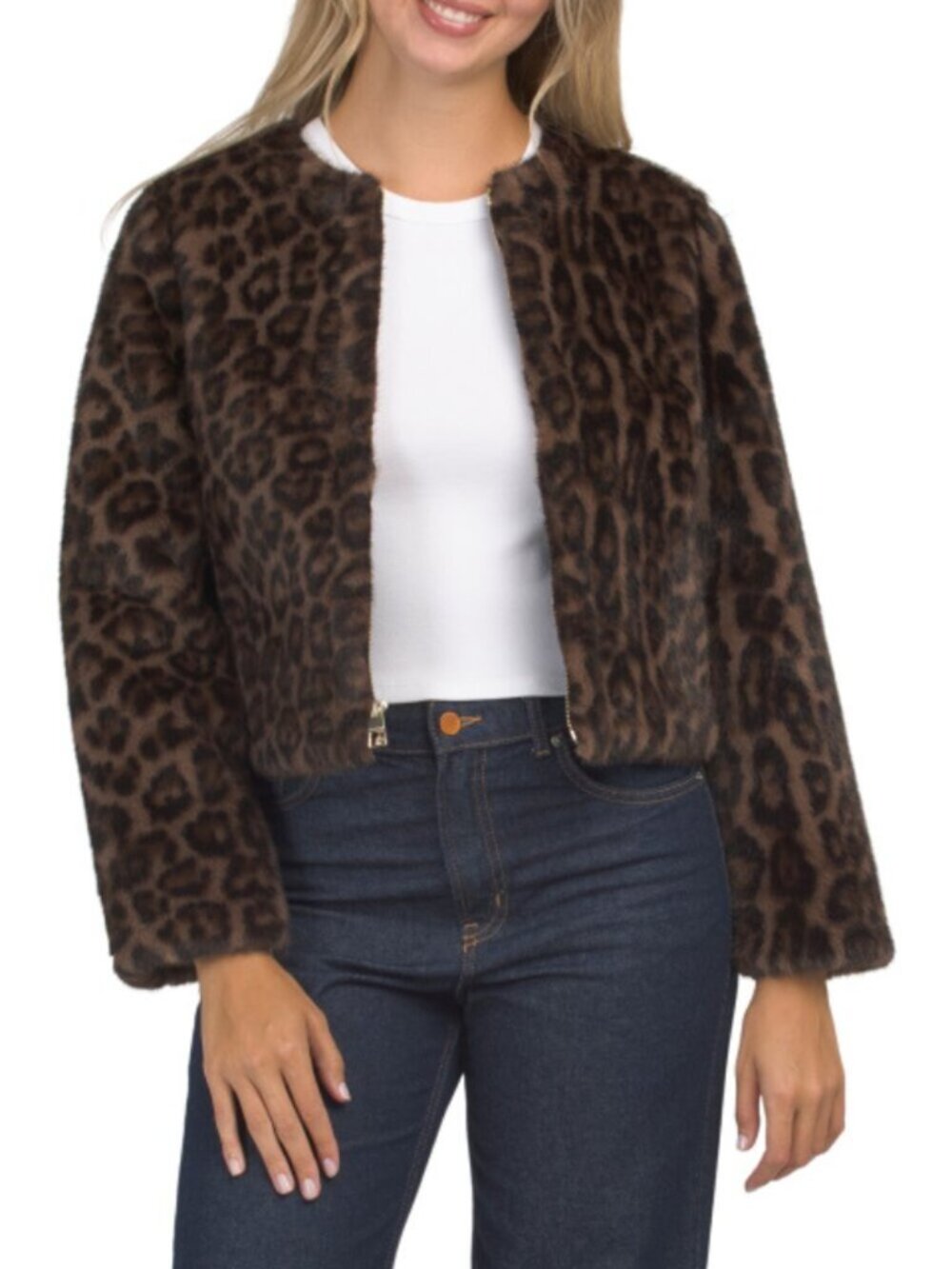 BCBGMAXAZRIA Animal Patterned Faux Shearling Coat